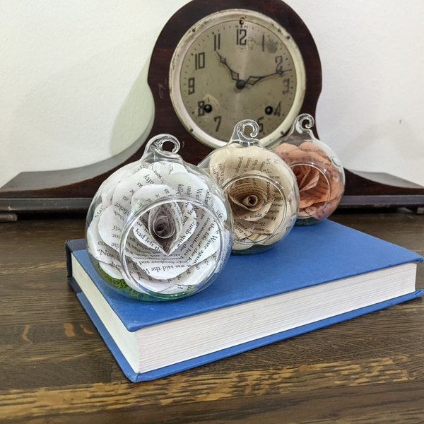 Howl's Moving Castle Old Book Rose Ornaments | Paper Flower Ornaments | Home Decor, Gift, Wedding