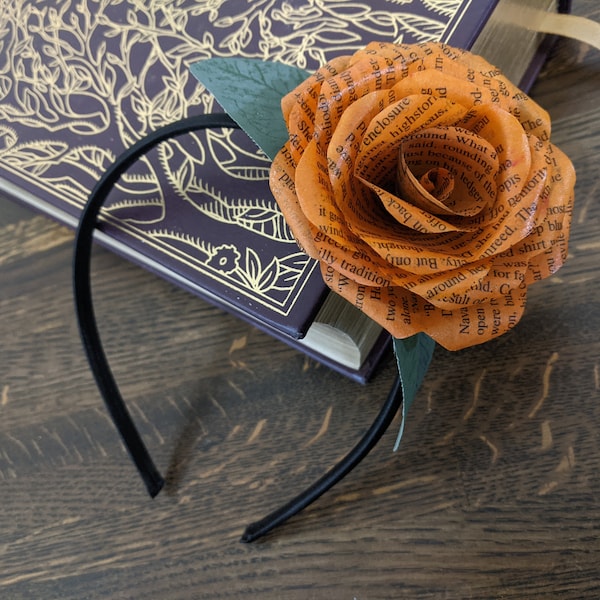 Custom Old Book Rose Headband