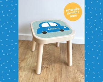 Personalised CAR STICKER (Blue) for Ikea FLISAT Childrens Stool(Sticker only) - Stickers, Decals, Furniture sticker, Playroom, Ikea stool