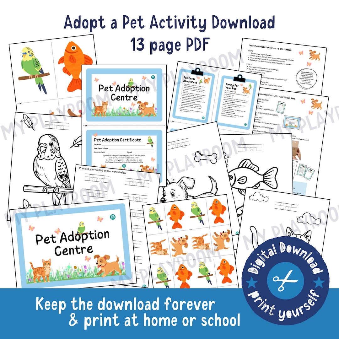Adopt A Pet DIGITAL DOWNLOAD, Pet Pretend Play, Preschool Activities ...