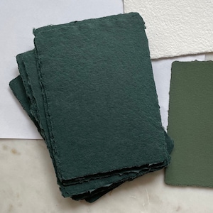 Dark Green Handmade Paper | A7 Deckle Edge | Abaca & Cotton Handmade Paper | Made in USA | 5" x 7" Card Invitations