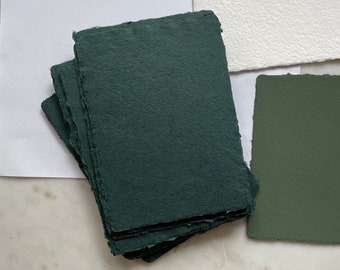 Dark Green Handmade Paper | A7 Deckle Edge | Abaca & Cotton Handmade Paper | Made in USA | 5" x 7" Card Invitations