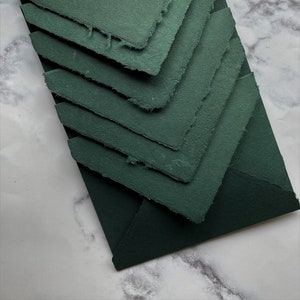 Dark Green Handmade Envelopes | A7 Deckle Edge | Abaca & Cotton Handmade Paper | 5.5 " x 7.5" Envelope Fits 5" x 7" Invitations