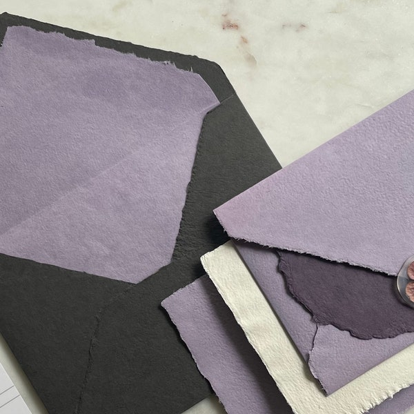 Lavender Handmade Envelopes | A7 Deckle Edge | Dusty Rose Abaca & Cotton Handmade Paper | 5.5 " x 7.5" Envelope Fits 5" x 7" Invitations