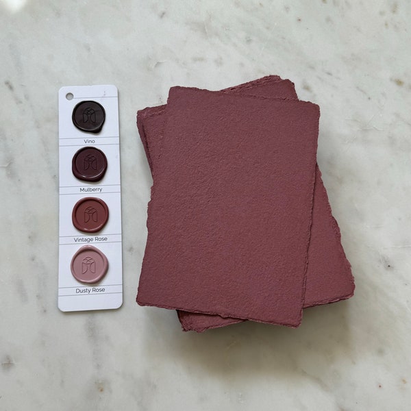 Vintage Mauve 5x7 Handmade Paper | A7 Deckle Edge | Abaca & Cotton Handmade Paper | Made in USA | 5" x 7" Blank Cards | Dusty Rose