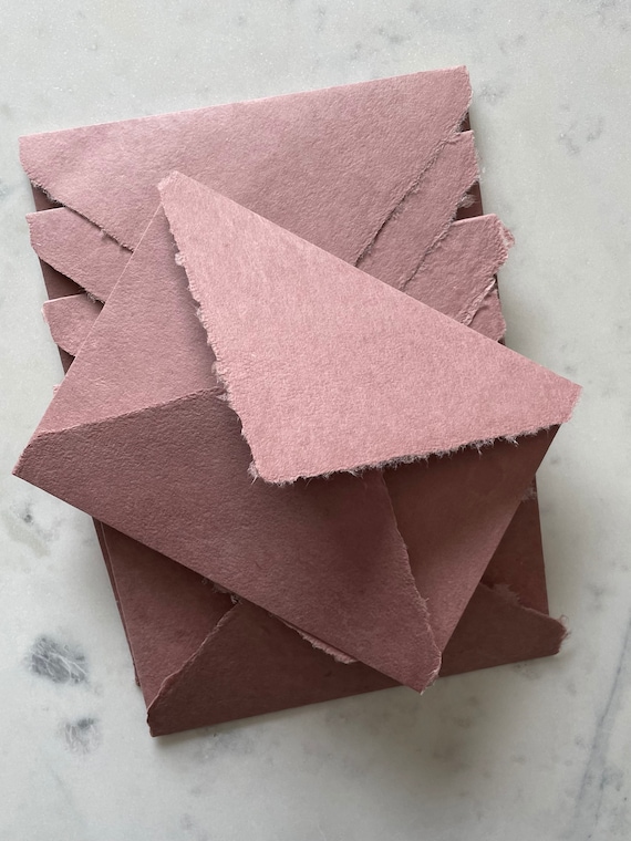 Dusty Pink Handmade Paper | Deckle Edge Paper | Wedding Invites | Abaca & Cotton Handmade Paper | Made in USA | A7 5x7 Invitations Envelopes