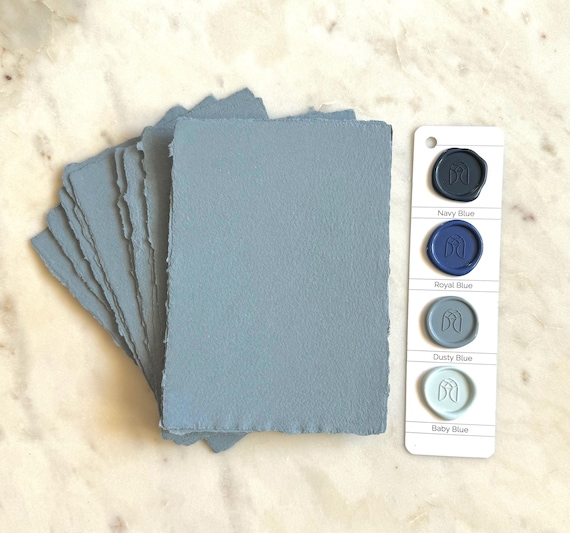 Dusty Blue Handmade Paper | Handmade Paper | Deckle Edge Paper | Wedding Invites | Abaca & Cotton Paper | Made in USA | 5 x 7 Invitations