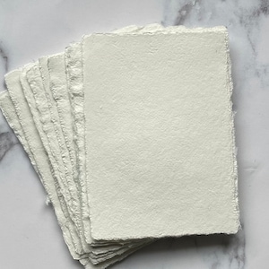White Cream Handmade Paper | Handmade Deckle Edge Paper |A7 A6 | Wedding | Abaca & Cotton Handmade Paper | Made in USA | 5x7 Invitations