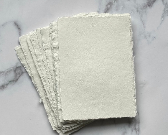 White Cream Handmade Paper | Handmade Deckle Edge Paper |A7 A6 | Wedding | Abaca & Cotton Handmade Paper | Made in USA | 5x7 Invitations