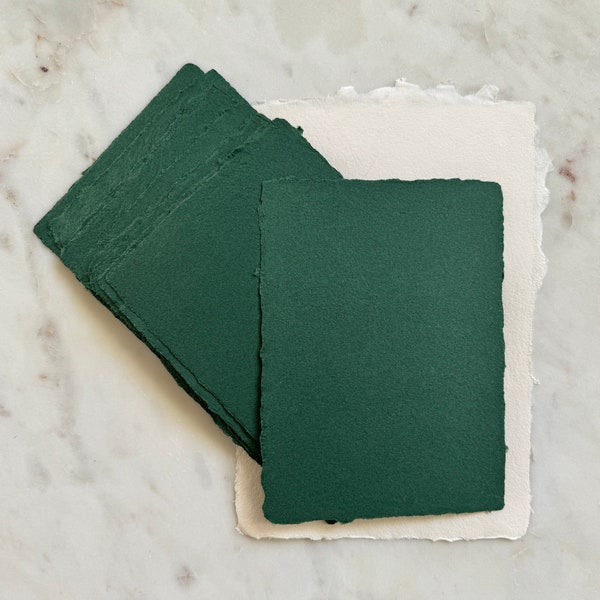 Emerald Green Handmade Paper | A7 Deckle Edge | Abaca & Cotton Handmade Paper | Made in USA | 5" x 7" Card Invitations