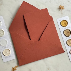 Burnt Orange Handmade Paper | A7 Envelopes | Handmade Deckle Edge Paper | Abaca & Cotton Handmade Paper | Wedding Invites | 5 x7 Envelopes