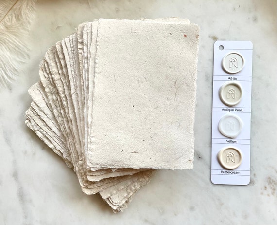 Handmade Paper | A7 Deckle Edge | Natural/Cream | Abaca & Kozo Handmade Paper | Made in USA | 5" x 7" Card Invitations | Wedding invitation