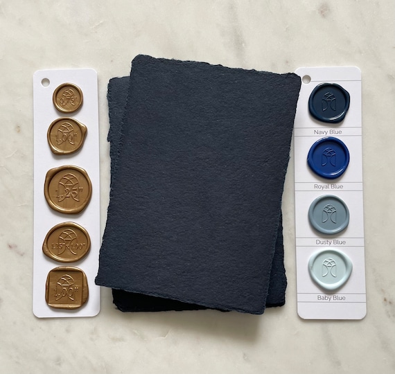 Deep Dark Blue Handmade Paper | Deckle Edge Paper | Wedding invites | Abaca & Cotton Handmade Paper | Made in USA | 5" x 7" Card Invitations