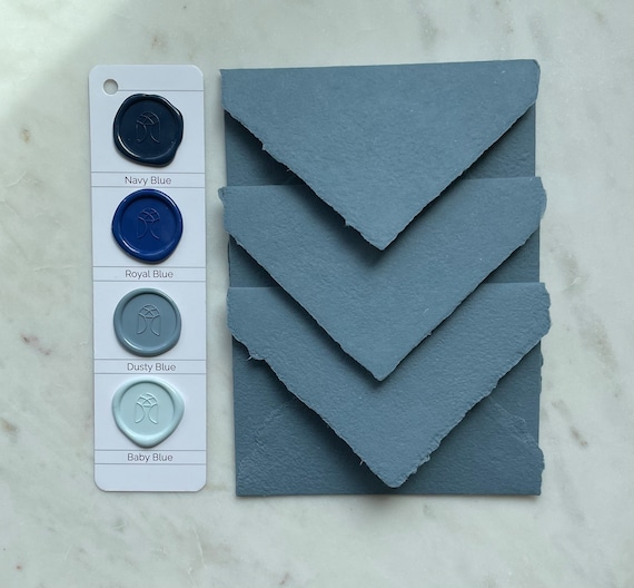 Dusty Blue Handmade Paper | Handmade Paper | Deckle Edge Paper | Wedding Invites | Abaca & Cotton Paper | Made in USA | A7 5x7 | Envelopes