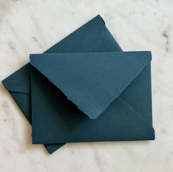 Teal Handmade Paper | Envelopes | Handmade Deckle Edge Paper | Abaca & Cotton Handmade Paper | Made in USA | A7 | Wedding invitations