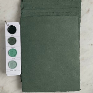 Olive Green Handmade Paper | Handmade Deckle Edge Paper | Abaca & Cotton Paper | Wedding Paper | Made in USA | A7 5x7 Card Invitations