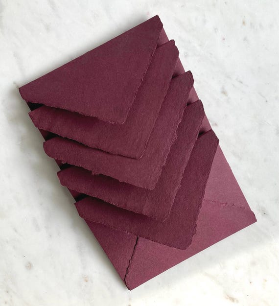 Deep Red Handmade Paper | Deckle Edge Paper | Wedding Invites | Envelopes | Abaca & Cotton Handmade Paper | Made in USA | A7 5x7 Invitations