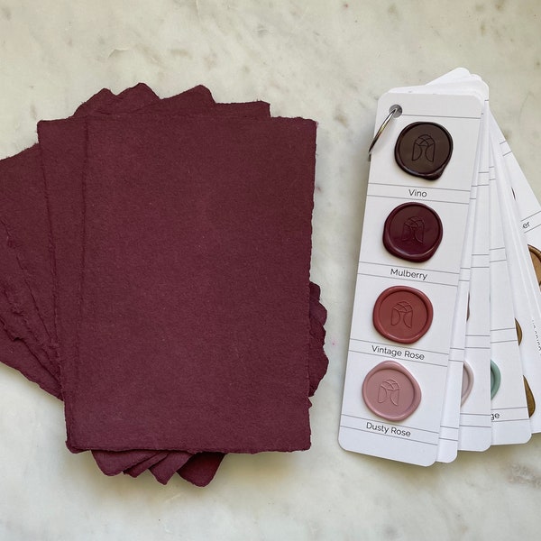 Deep Red Handmade Paper | A7 Deckle Edge | Wine | Abaca & Cotton Handmade Paper | Made in USA | 5" x 7" Invitations