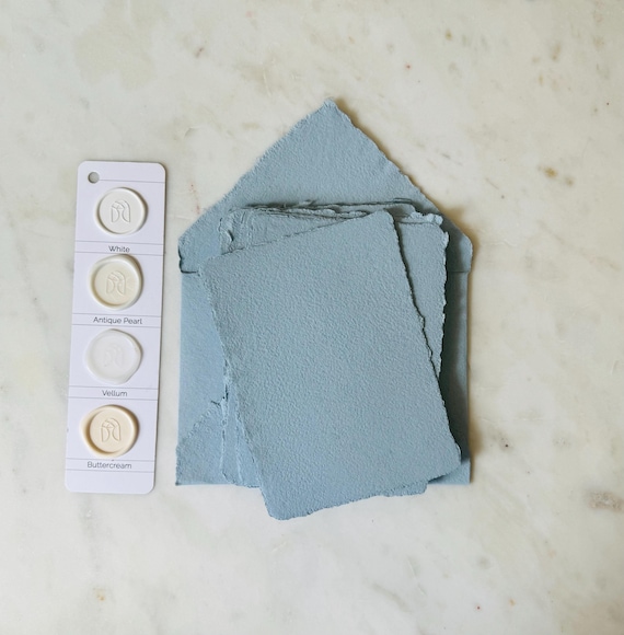Baby Blue Handmade Paper | Handmade Paper | Deckle Edge Paper | Wedding Invites | Abaca & Cotton Paper | Made in USA | A7 5x7 | Envelopes