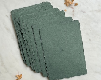 Sea Green Handmade Paper | A7 Deckle Edge | Abaca & Cotton Handmade Paper | Made in USA | 5" x 7" Card Invitations