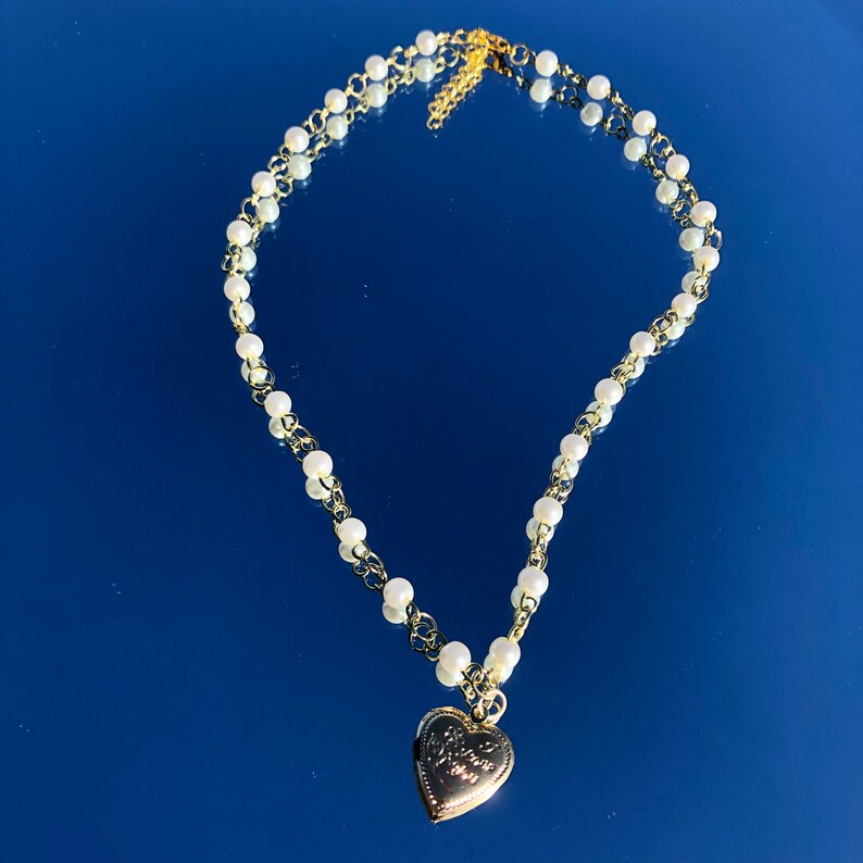 Gold Pearl Heart Locket Necklace Etsy