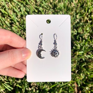 Boucles d'oreilles soleil et lune en argent | Boucles d'oreilles célestes