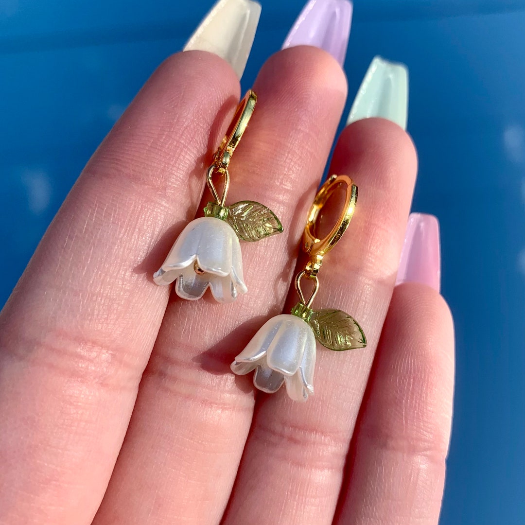 Gold Flower Huggie Earrings Spring Earrings Coquette Etsy