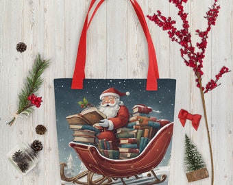 Sled Full of Books Tote Bag | Christmas Tote Bag