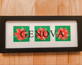 Personalized Framed Christmas Poinsettia Sign