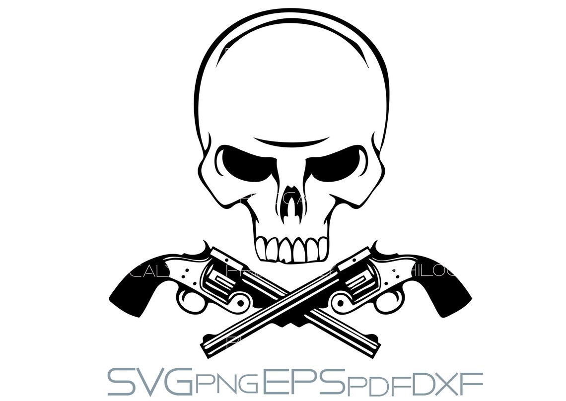 Skull Gun Crossgun Svg Gothic Skull Design Gun Svg Clipart Etsy