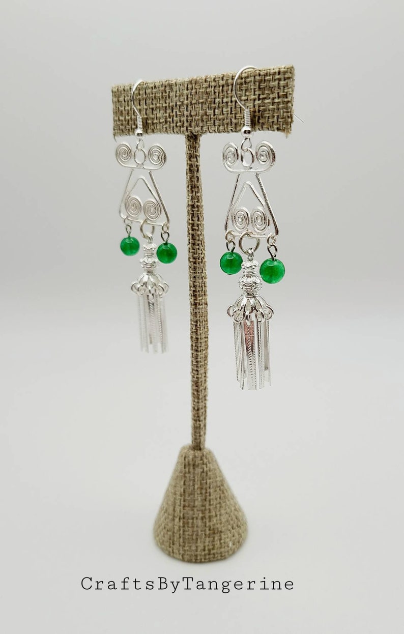 Phiaj earrings Jade Hmong earrings Hmong earrings Jade earrings Hmong inspired earrings Jade phiaj earrings Hmong silver earrings.