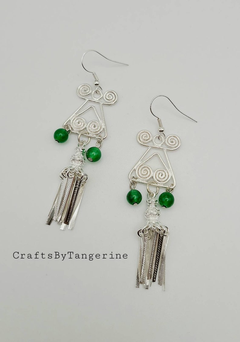 Phiaj earrings Jade Hmong earrings Hmong earrings Jade earrings Hmong inspired earrings Jade phiaj earrings Hmong silver earrings.