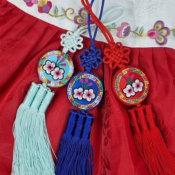 Maehwa Plum Blossom Mini Norigae Korean Tassel Charm, 10 Colors