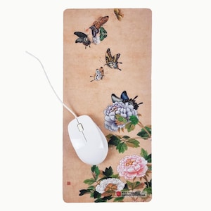 Tapis de souris coréen Hwajeopdo, tapis de bureau fleurs et papillons, tapis de souris gaming art folklorique traditionnel, cadeau de mariage coréen