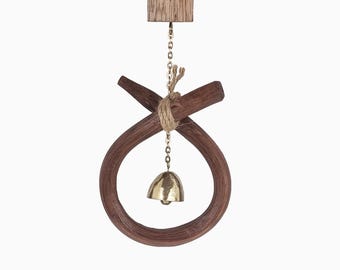 So Kotture Korean Door Bell, Traditional Wooden Ox Nose Ring with Brass Bell, Handcrafted Home Protection Charm, Housewarming Gift