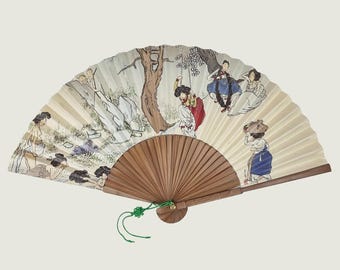 Dano Day Koreaanse kunst handwaaier, traditionele volksschilderkunst Shin Yun-bok vouwwaaier