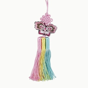 Butterfly Norigae Korean Tassel Charm, Embroidered Traditional Keychain in Pink, Yellow, Skyblue for Hanbok, New Year and Chuseok Gifts
