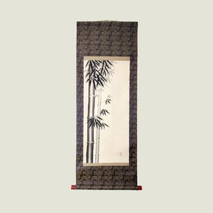 Bamboo Korean Hanging Scroll, Daenamu Ink Painting Sagunja Four Gentlemen Art, Traditional Wall Decor on Hanji