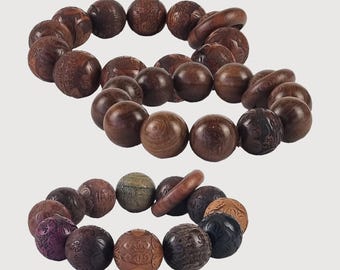 Buddhist Carved Bead Bracelet, Danju Wrist Mala with Tiger Buddha Zodiac Design, Traditional Prayer Beads, Meditation Mindfulness Gift