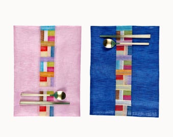 2PCS Set of Korean Seakdong Table Mats, Patchwork Quilt Table Cloth, Korean Kitchen Fabric