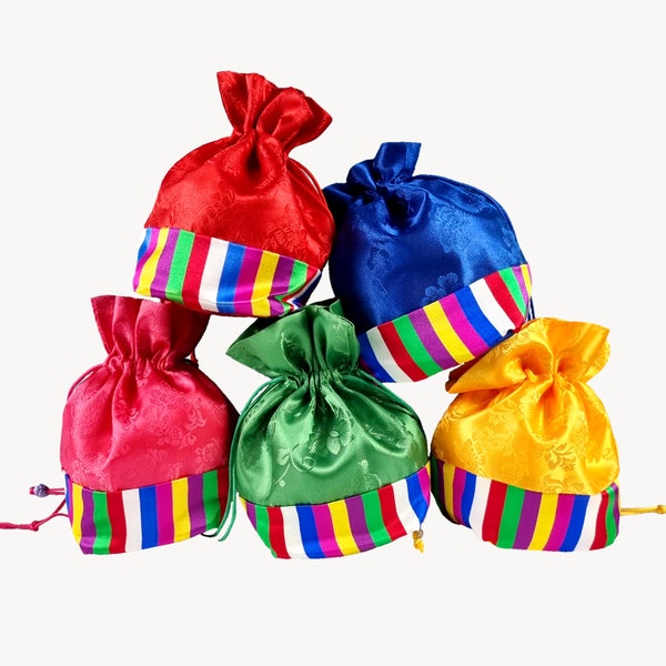 5PCS Set of Korean Good Luck Pouch Color Block Saekdong, Lunar New Year Gifts Hanbok Coin Purse