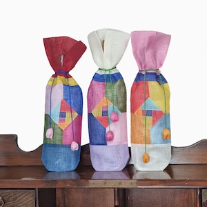 3-teiliges Set koreanischer Jogakbo-Flaschenabdeckungen, Farbblock-Weinflaschenhalter, traditionelles koreanisches Geschirr, Neujahr und Chuseok-Geschenke