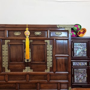 Pfingstrose Norigae koreanischer Knoten Quasten-Charme, gestickter Hanbok-Knoten-Zusatz-Schlüsselbund, neues Jahr und Chuseok-Feier