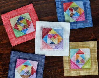 Korean Saekdong Patchwork Coaster Set of 5, Ramie Blend, Traditional Color Block Home Decor, Housewarming & New Year and Chuseok Gifts