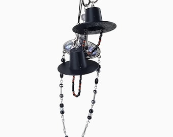 3D Gat Hat Keychain, Korean Miniature Joseon Scholar Hat Charm, Traditional Black Hat Phone Strap, Cultural Collectible Gift