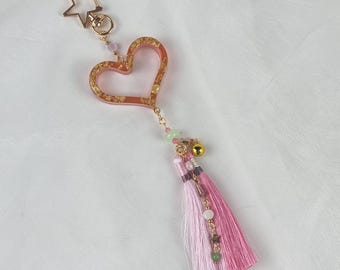 Pink Heart Norigae Keyring, Korean Tassel Bag Charm Keychain, Modern Hanbok Accessory