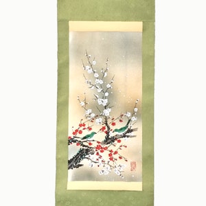 韓国美術の巻物 春の鳥と花、四人の君子の絵画、韓国の伝統的な梅