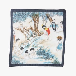 Dano Pungjeong Korean Art Handkerchief, Shin Yun-bok Joseon Dynasty Painting, Cotton Bojagi Tapestry Wall Art, Korean Scarf Chuseok Gift