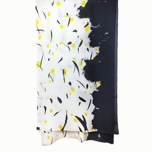 Eternal Ink Korean Sumukhwa Silk Scarf Yellow, Korean Ink Painting Modern Hanbok Accessories, New Year and Chuseok Gifts