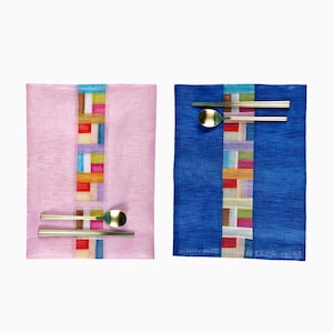 2PCS Set of Korean Seakdong Table Mats, Patchwork Quilt Table Cloth, Korean Kitchen Fabric